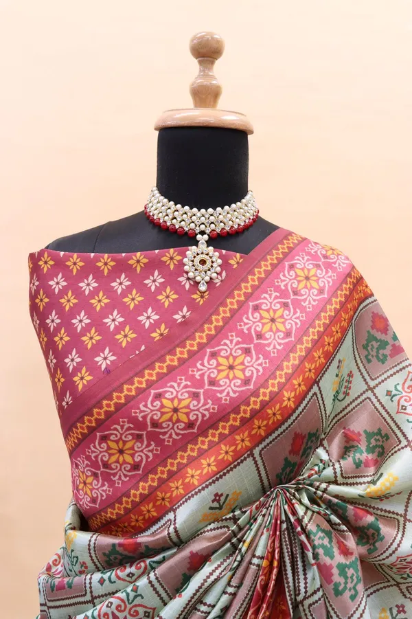 Sea_Green_Smooth_Silk_Saree_With_Patola_Print